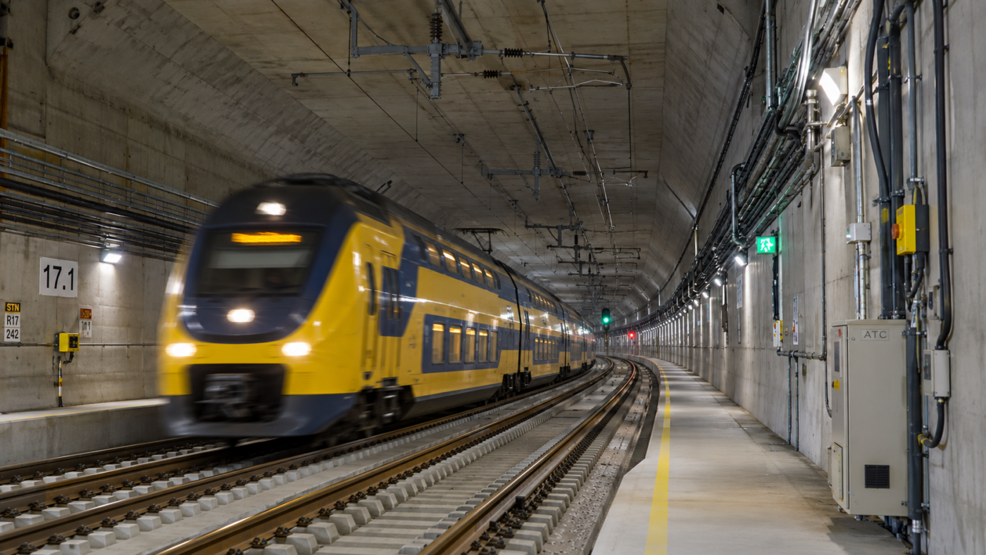 Sneltrein door Nederlandse spoortunnel